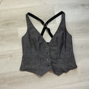 Heart Soul Womens Button Up Suit Vest Cotton Blend Grey Racerback 1XL